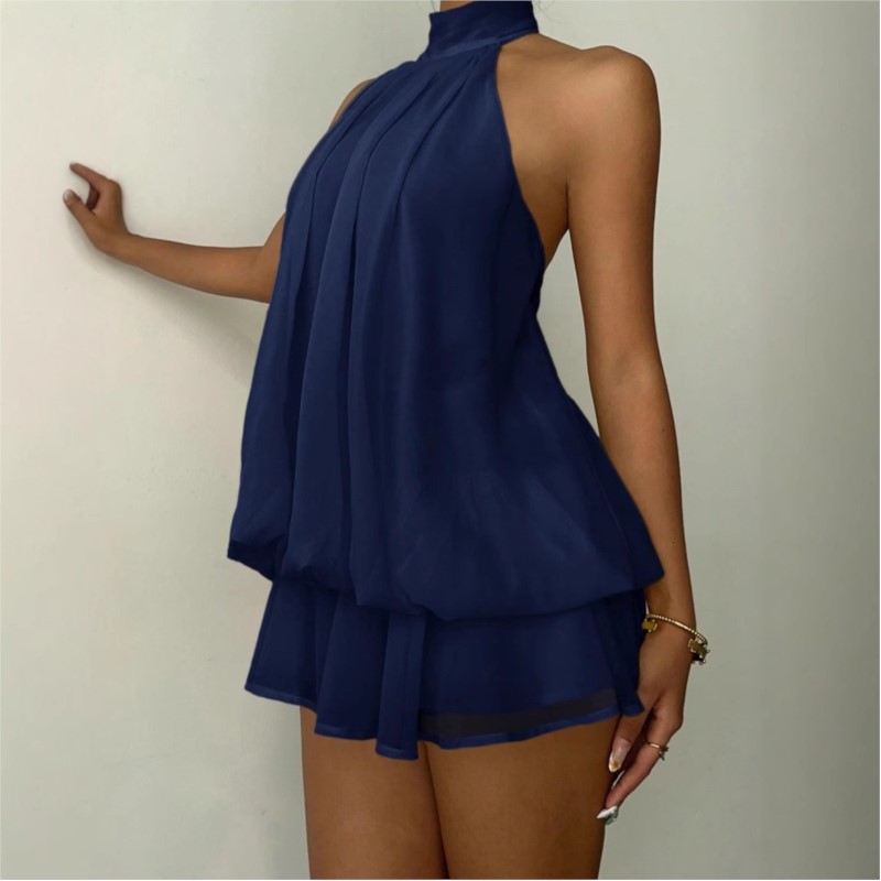 Y2K Backless Halter Mini Dress - Gaun Mini Halter Neck Musim Panas