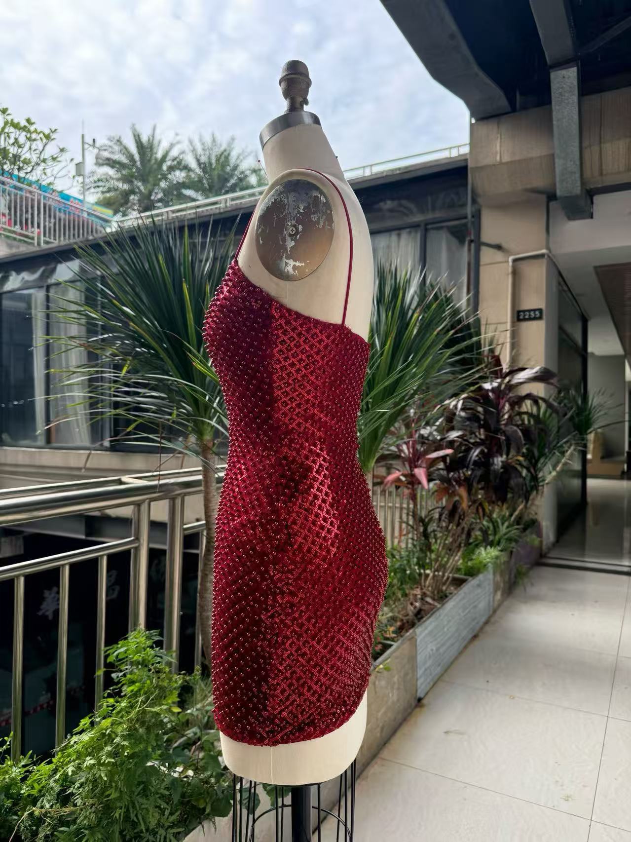 Gaun Mini Bodycon Wanita Berhi - Sparkly Rhinestone Club Party Dress ulasan dan harga