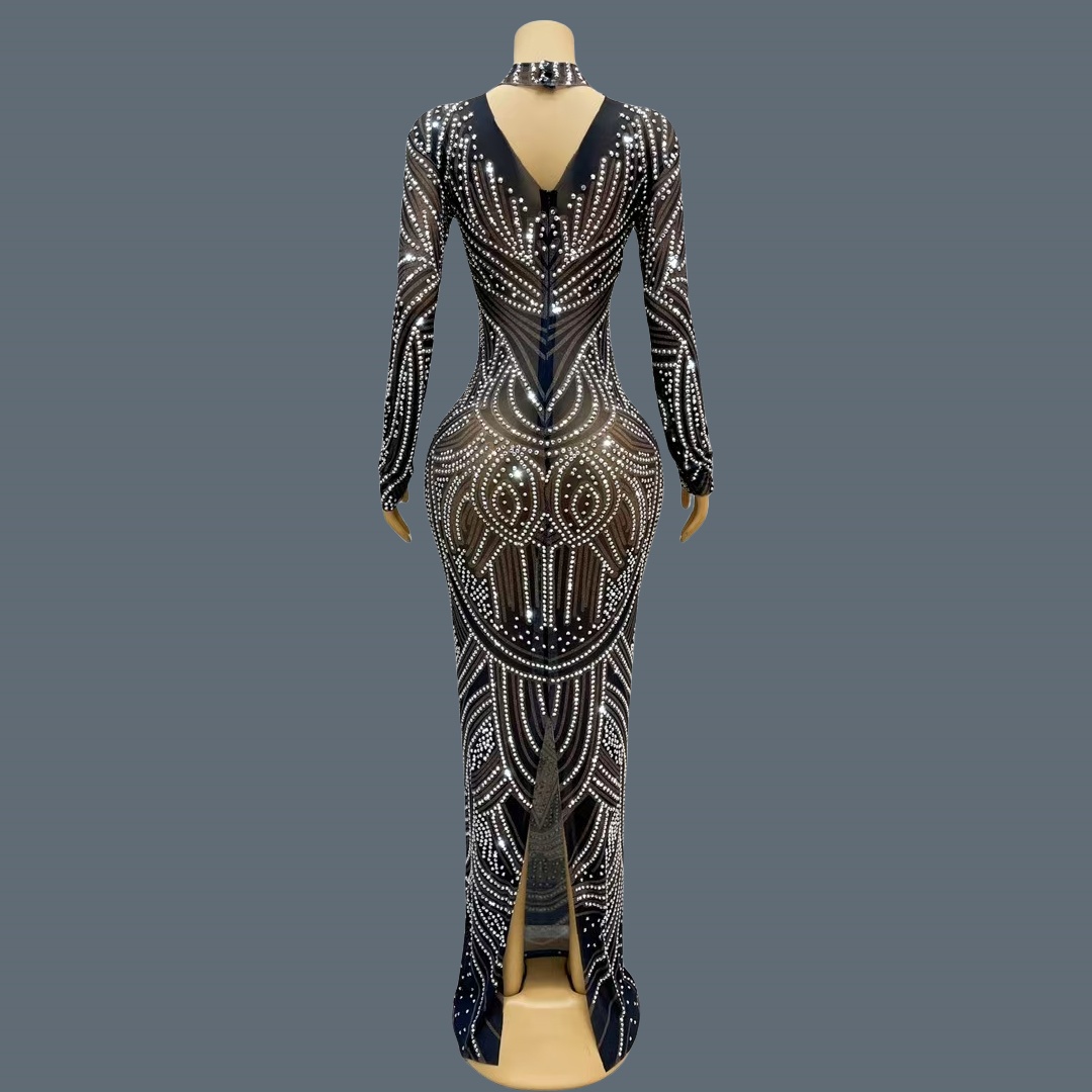 Gaun Malam Berkilau dengan Hia - Sparkly Rhinestone Club Party Dress ulasan dan harga