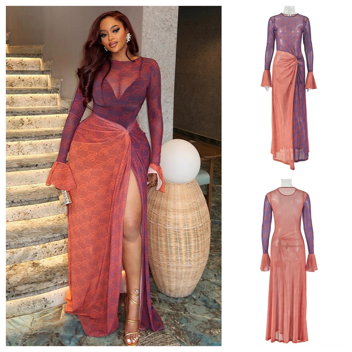 Gaun Maxi Wanita Seksi Retro Y - Sexy Mesh Sheer Bodycon Dress ulasan dan harga