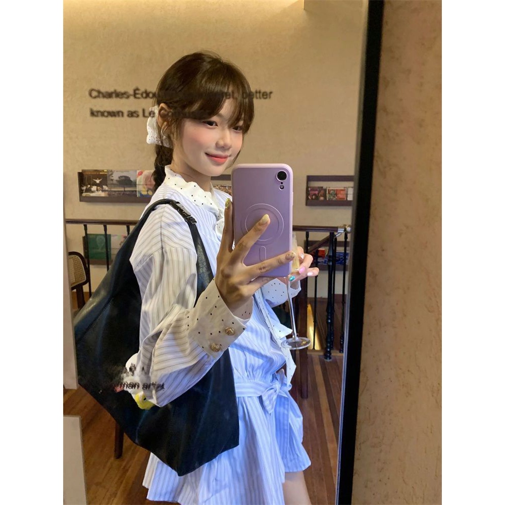Gaun kemeja lengan panjang ber - Korean Style A Line Shirt Dress ulasan dan harga